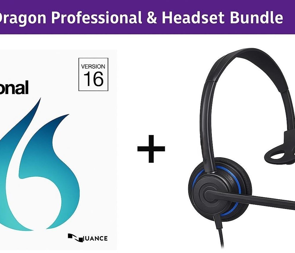 Dragon Professional Individual v16 with Dragon Single Ear AI Noise Cancelling Headset extra Light weight
